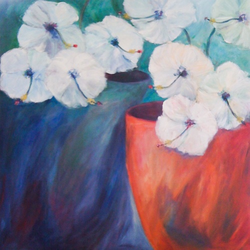 An oil on canvas painting of flowers by Lois Winter