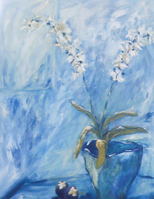 An oil on canvas painting of flowers by Lois Winter