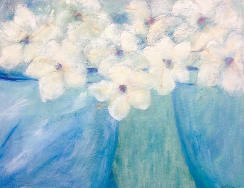 An oil on canvas painting of flowers by Lois Winter